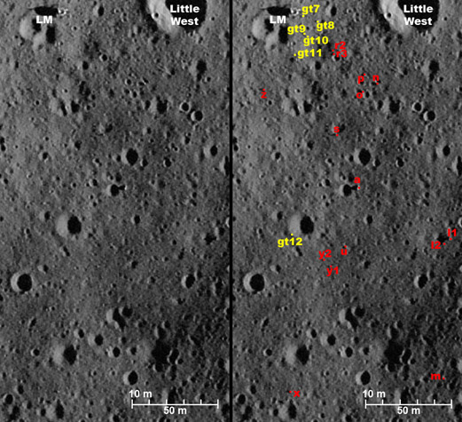Southest boulders plotted on 09 Dec 2009 LROC
