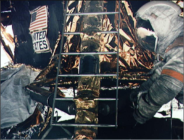 Photo of Gene Cernan at LM ladder