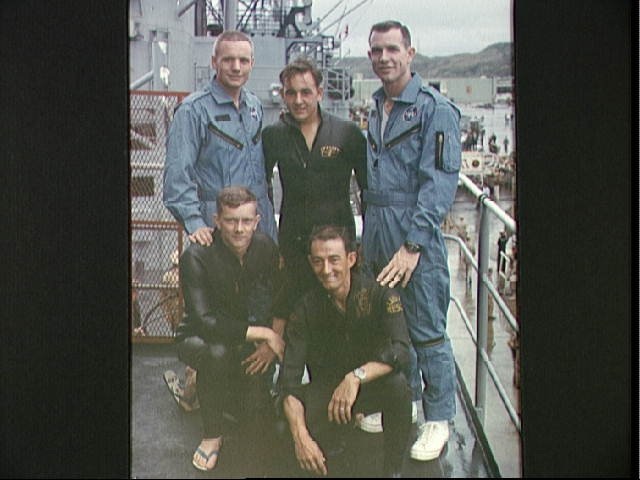 Gemini VIII with USAF Pararescue personnel on USS Leonard F. Mason