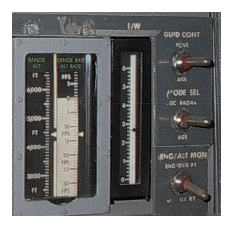 Tapemeter, T/W gauge, Switches in LM simulator at Cradle of Aviation Museum