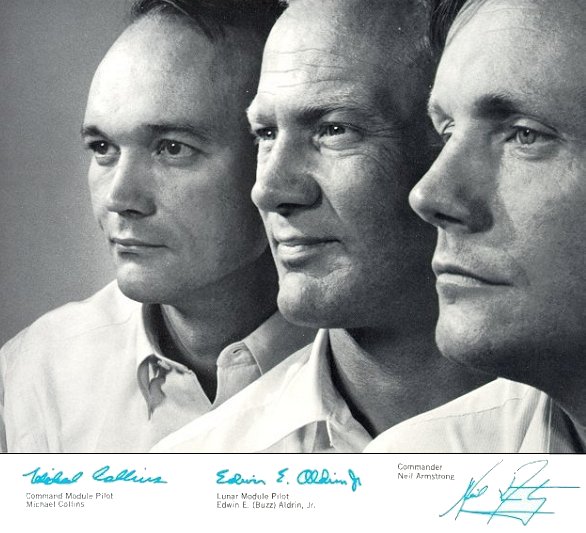 Closeup of Colins, Aldrin, & Armstrong with autographs