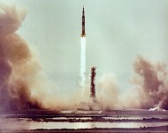 Moonbound Apollo 11 clears the launch tower 