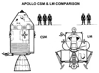 scale drawing of Apollo CSM , LM and astronauts