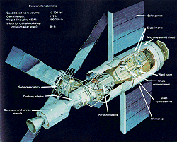color illustration of Skylab with specification data