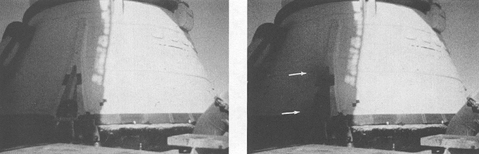 Figure 20. Camera E8 at 00.008 MET (left) and Camera E8 at 00.046 MET (right).
