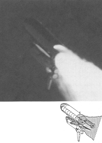 Figure 59. Camera E207 at 60.988 MET (above) and Annotated CAD Drawing (right).