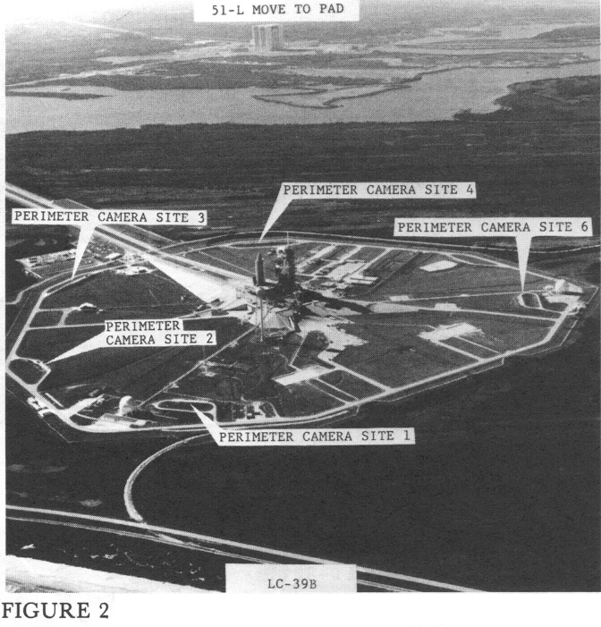 Figure 2. Aerial view of Pad 39-B showing perimeter camera sites.