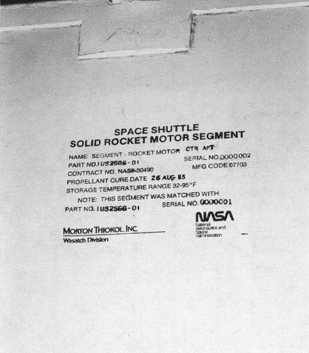 Photograph 4. SRM Segment Nameplate.