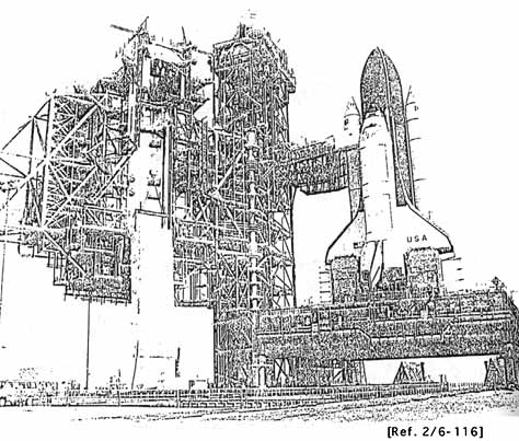 Shuttle on launch pad, crawler transporter removed