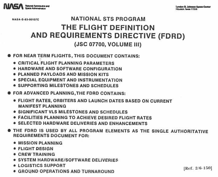 NATIONAL STS PROGRAM : THE FLIGHT DEFINITION AND REQUIREMENT DIRECTIVE (FDRD). 