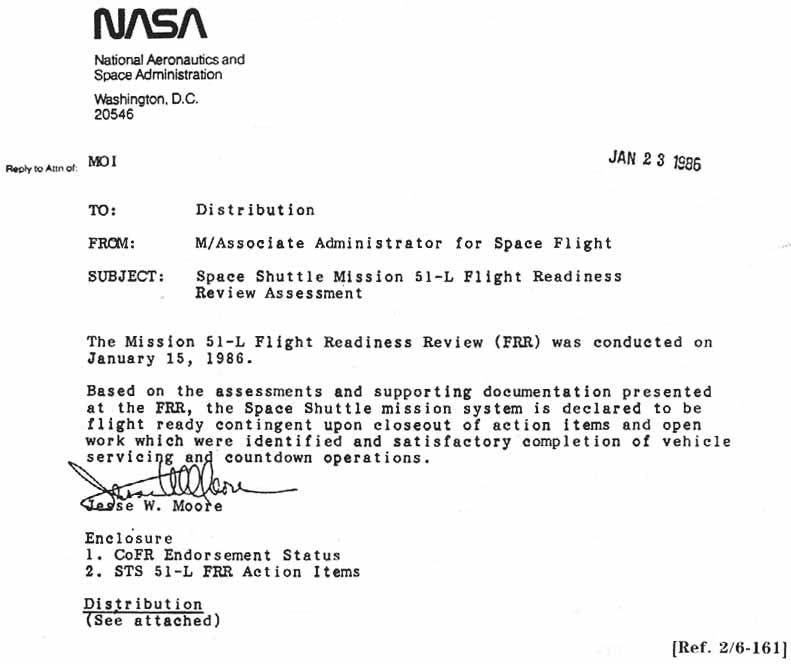 Space Shuttle Mission 51-L Flight Readiness Review Assessment.