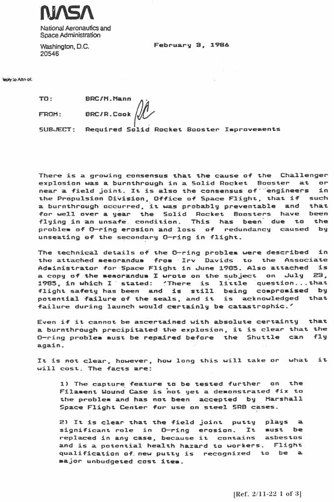 LETTER FROM R.COOK TO M.MANN (Feb.3, 1986)