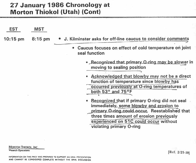 27 January 1986 Chronology at Morton Thiokol (Utah) (Cont.)