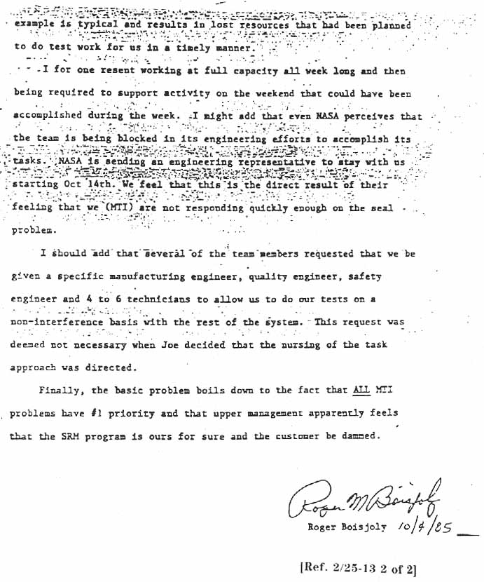 ACTIVITY REPORT- SRM Seal Problem Task Team Status- R. Boisjoly, 10/4/1985