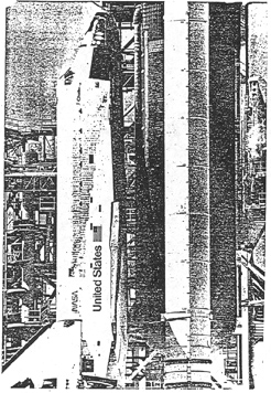 Puff of smoke at aft field joint of the solid rocket motor.