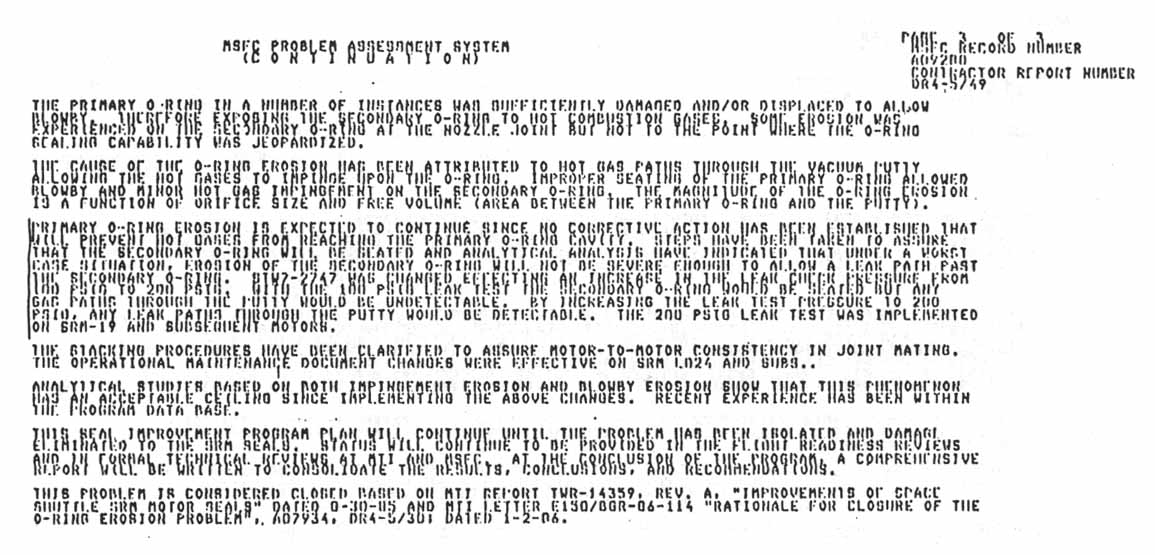 MSFC Problem Assessment System: Problem Title: O-Ring Erosion in the Case to Nozzle Joint. (continued).