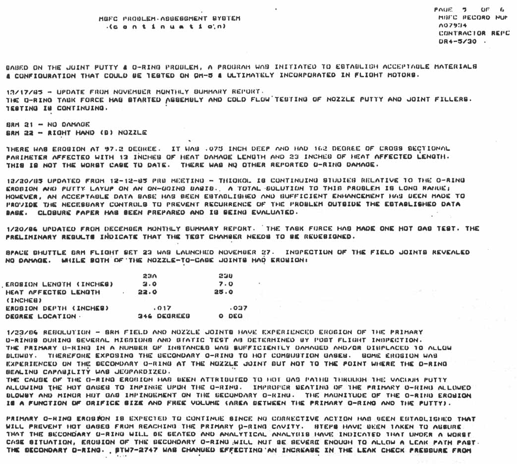 MSFC Problem Assessment System: Problem Title: Segment Joint Primary O-Ring Charred.