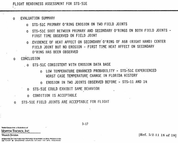 Flight Readiness Assessment for STS-51E.