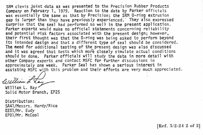 Letter MSFC Letter from Mr. Ray to Distribution. Subject: Visit to Precision Rubber Products Corporation and Parker Seal Company. (continued).