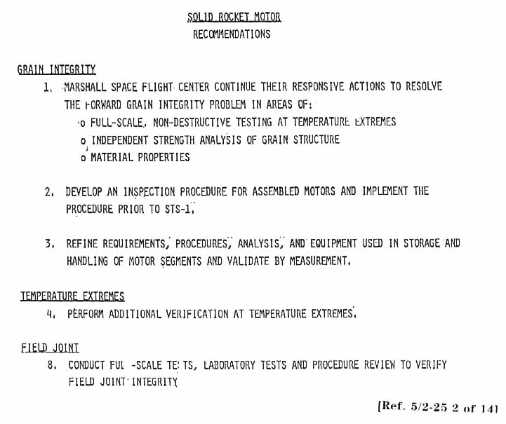 Solid Rocket Motor Recommendations.