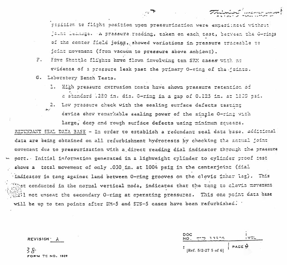 Thiokol's notes on Retention Rationale, SRM Simplex Seal. 1 December 1982. (continued).