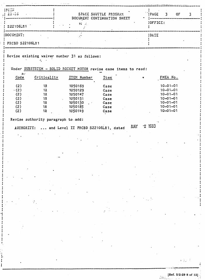 Space Shuttle Program Document Continuation Sheet.