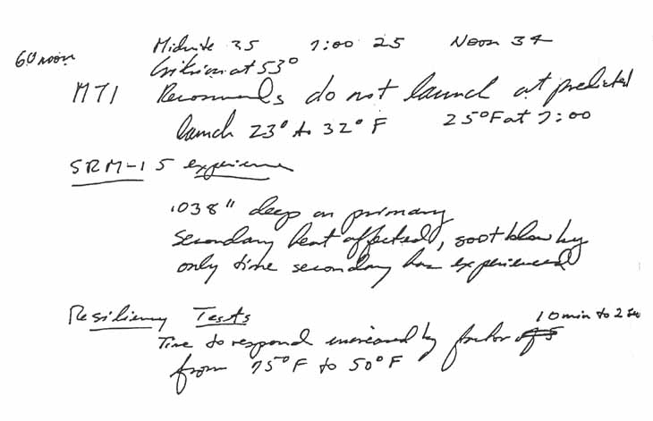 J.A. Lovingood's Handwritten Notes from 4:45 p.m. CST, January 27, 1986, telecon. (continued)