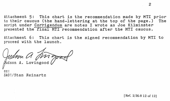 NASA Memo: To Memorandum for Record from J.A. Lovingood; Subject: Meetings on January 27, 1986, Regarding Low Temperature Effect on SRM O-Ring. (continued)