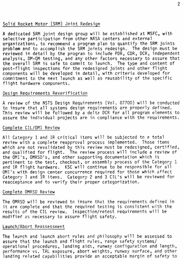March 24, 1986 Memorandum from the Associate Administrator for Space Flight: Strategy for Safely Returning the Space Shuttle to Flight Status.- continued