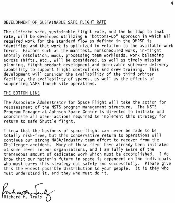 March 24, 1986 Memorandum from the Associate Administrator for Space Flight: Strategy for Safely Returning the Space Shuttle to Flight Status.- continued

