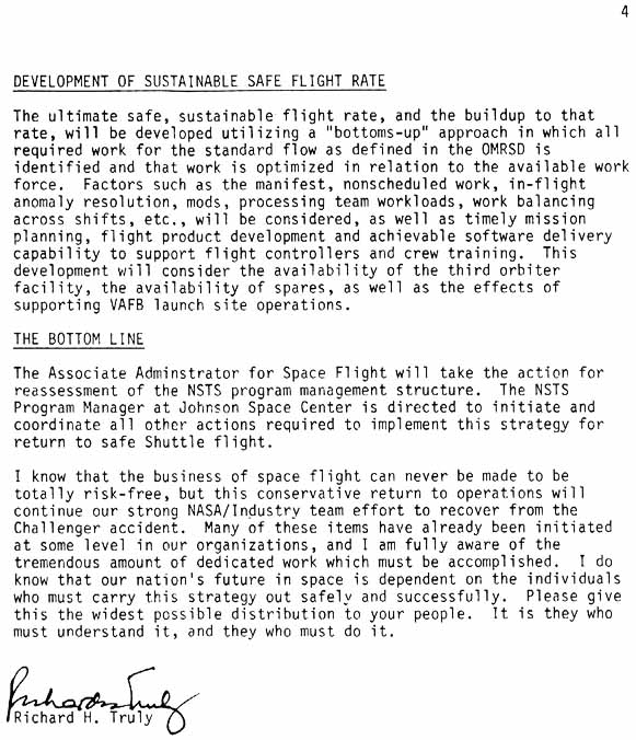 NASA letter.From: Administrator for Space Flight. Subject: Strategy for Safely Returning the Space Shuttle to Flight Status

- continued