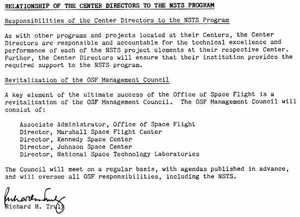 NASA letter. From: Associate Administrator for Space Flight. Subject: 

Organization and Operation of the NSTS Program- continued

