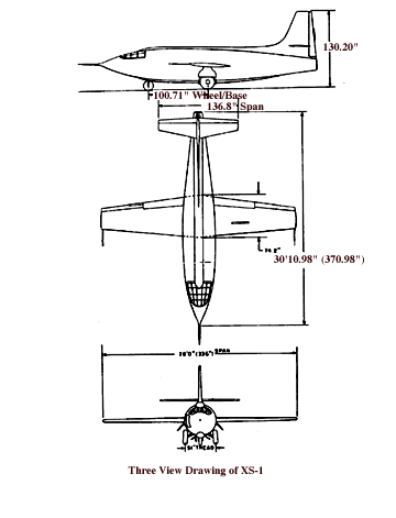 Three view drawing of XS-1 aircraft