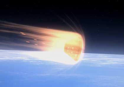 Artist's Illustration of Orion Capsule re-entering the earths atmosphere.